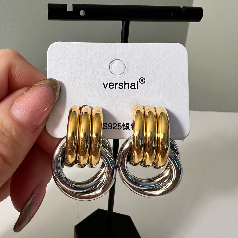 14K Gold Plated and Silver Two Tone Chunky Knot Earrings